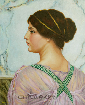 A Grecian lady after Godward, oil on panel - 16x10