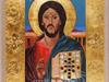 Jeweled Christ-18X24,birch panel,egg tempra, gold leaf, semi-precious stones, raised paste