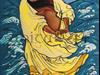 Shoriken Taoist Sage-9X12 acrylic, birch panel, white gold leaf