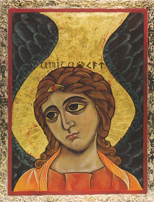 Gold-haired angel, egg tempera, gold leaf, paste - 11x14